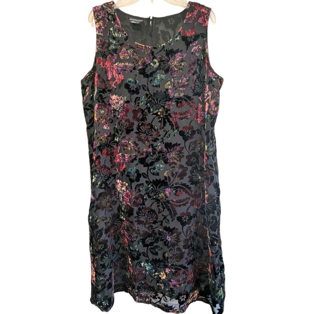 Bridgetown Collection Floral Burnout Velvet Shift Dress Womens XL Black Multi